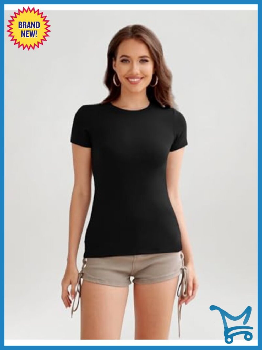 5 Pack Women's Crew Neck Short Sleeve T-Shirts Slim Fit Stretchy Layering Tops - Picture 5 of 6
